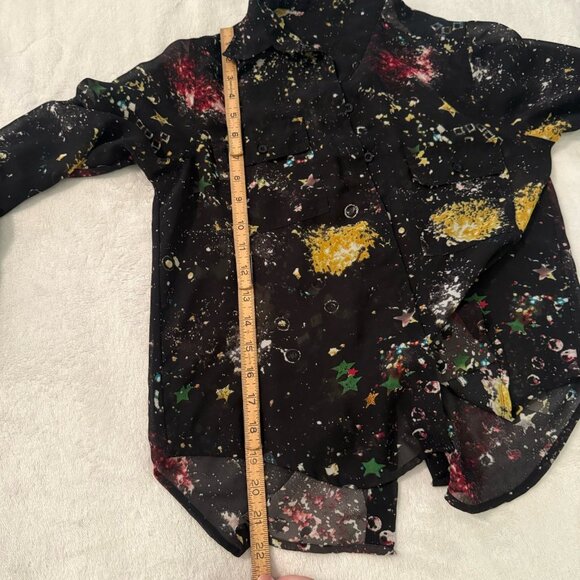 Sheer Black Button Down Celestial Top By Red Snap Size Small Stars Space Artsy - Picture 14 of 15